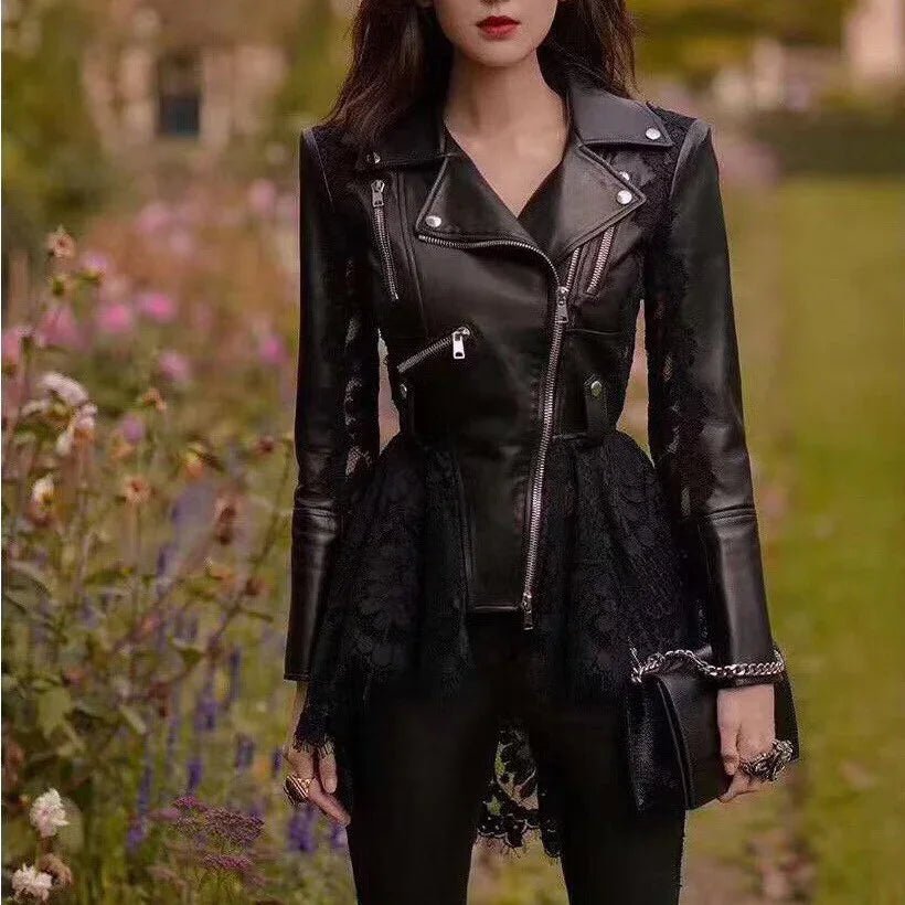 Neue Frühjahr Echtem Leder Jacke Dünne Frauen Spitze Saum 100% Echt Leder Mantel mit Zipper Lokomotive Stil | tif-shop24.de