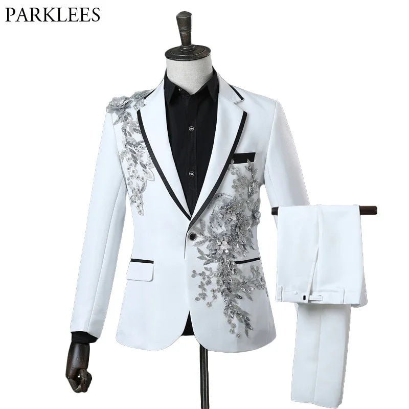 Mode Stickerei Pailletten Floral Anzug Blazer One Button - tif-shop24.de