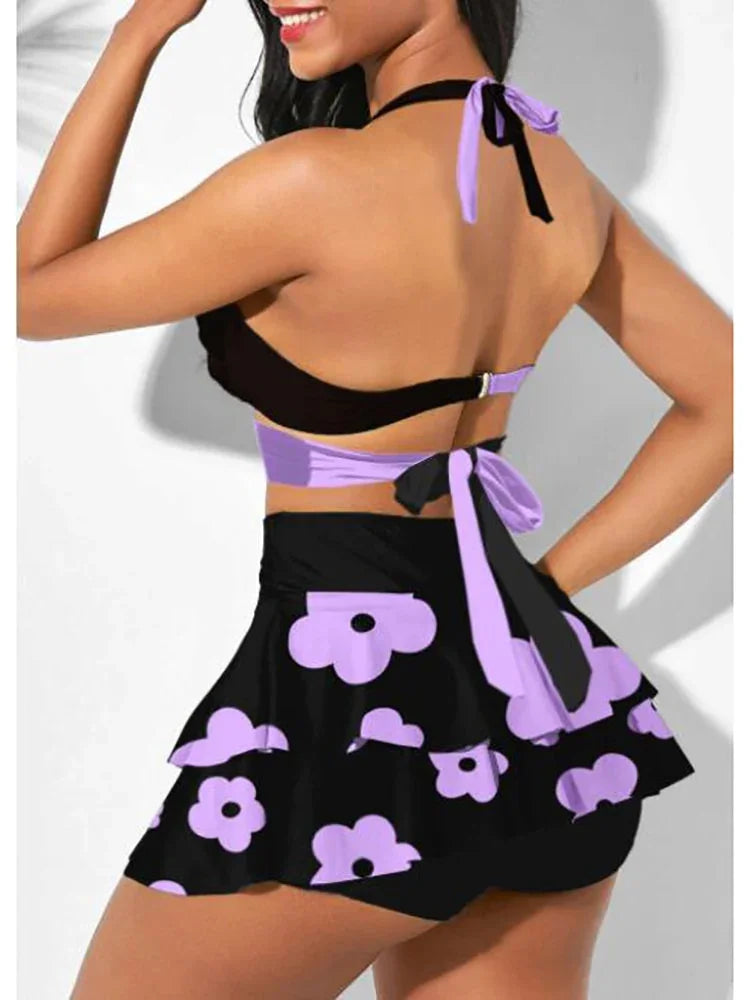 Push-Up 2-Piece High-Waist Bikini Set with Cover-Up Skirt — Sports Swimwear | tif-shop24.de