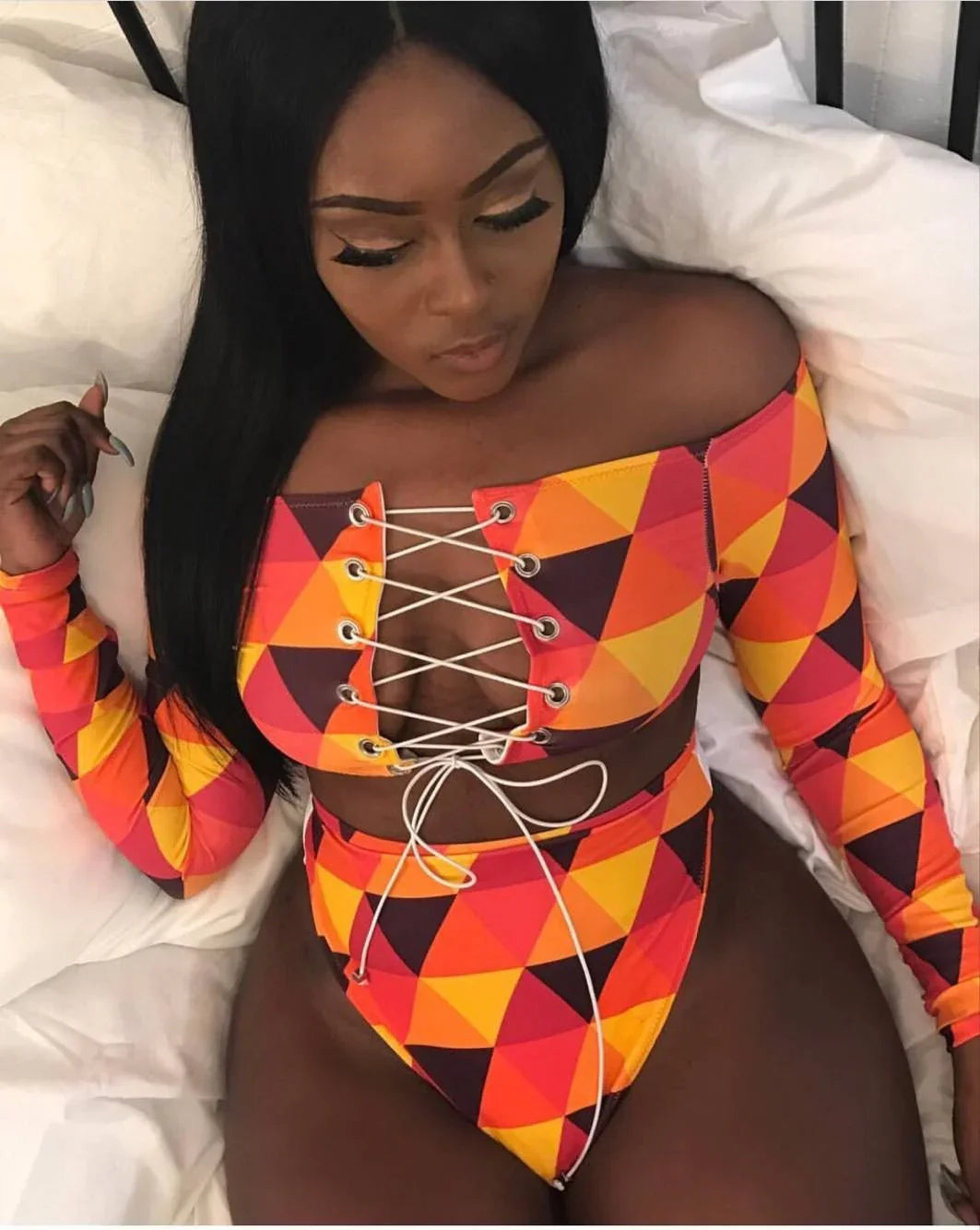 Sexy langärmliger Off-Shoulder-Slip Bikini Amazon Strapp | tif-shop24.de