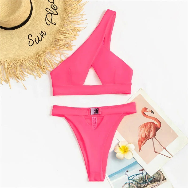 Para Praia Cut Out One Shoulder Sexy High Waist Swimwear Thong Bikini Hollow Out Swimsuit | tif-shop24.de