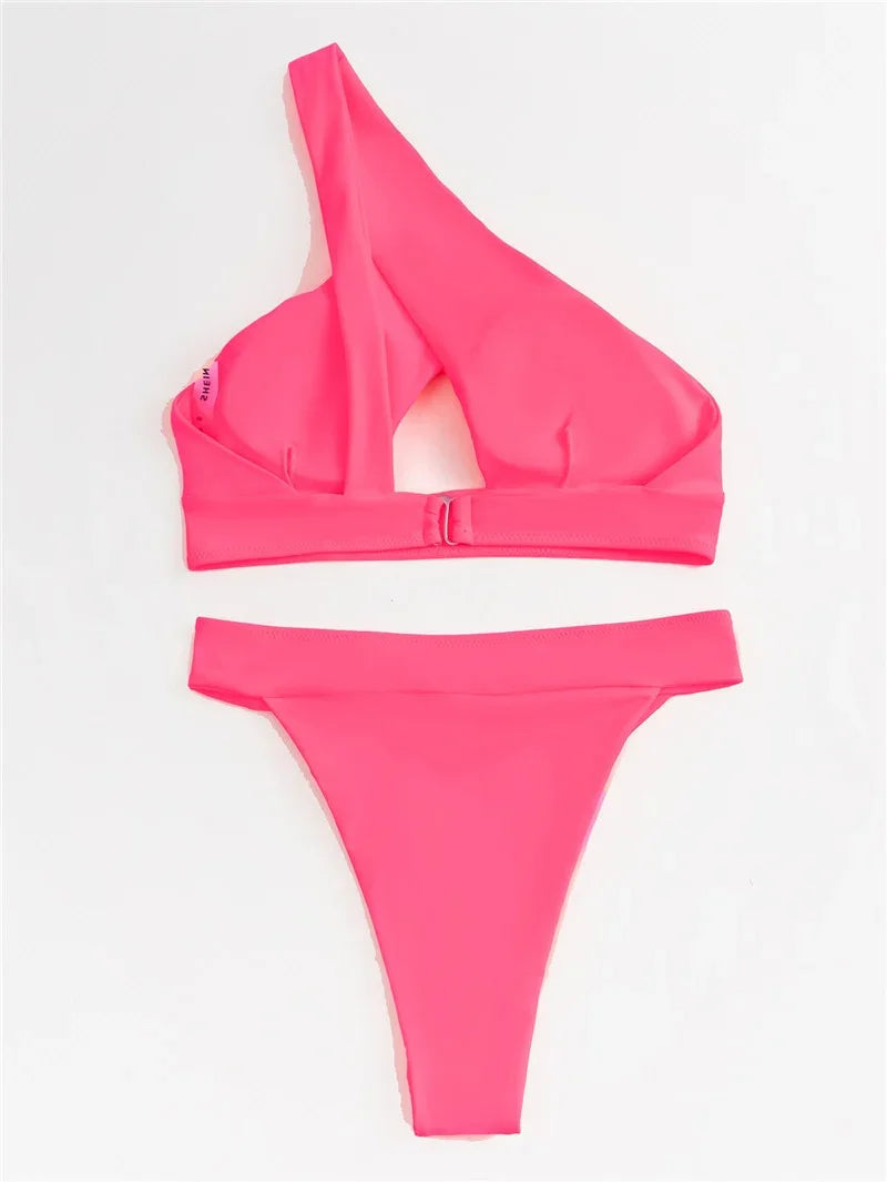 Para Praia Cut Out One Shoulder Sexy High Waist Swimwear Thong Bikini Hollow Out Swimsuit | tif-shop24.de