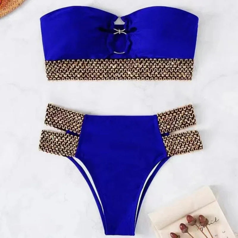 High‑Waist Bandeau 2‑Piece Bikini — Solid Sexy Swimwear (Women) | tif-shop24.de