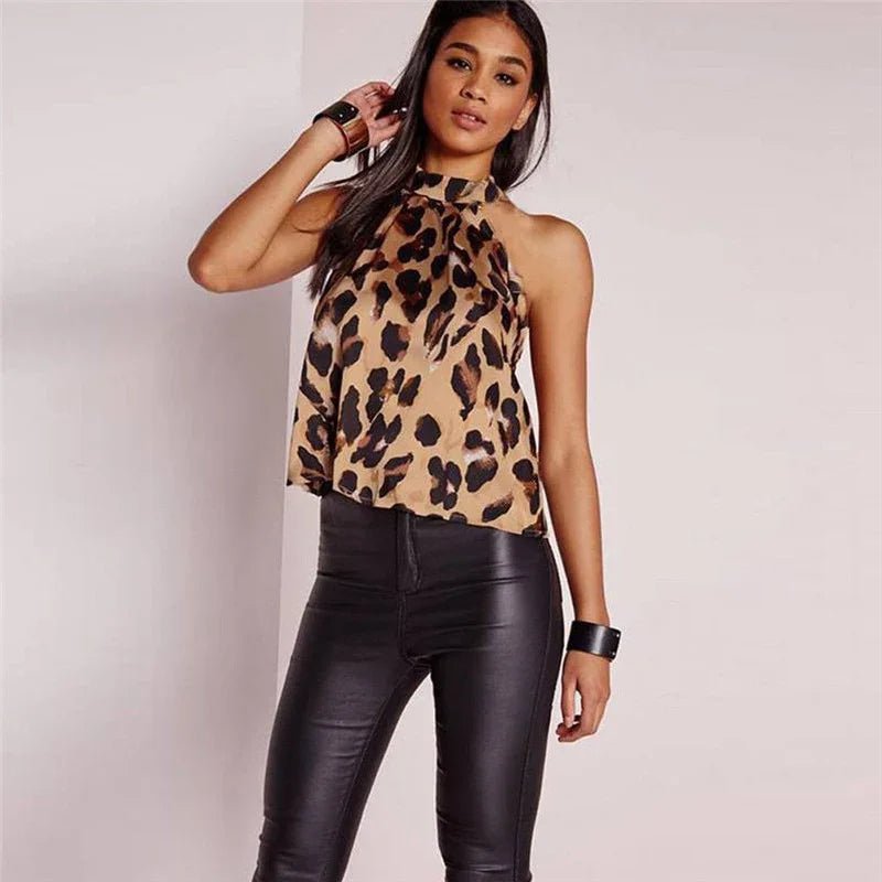 Sexy Schulterfrei Leopard Bluse Chiffon Frauen Tops Sommer Animal Print Casual Backless Sleeveless Shirts | tif-shop24.de