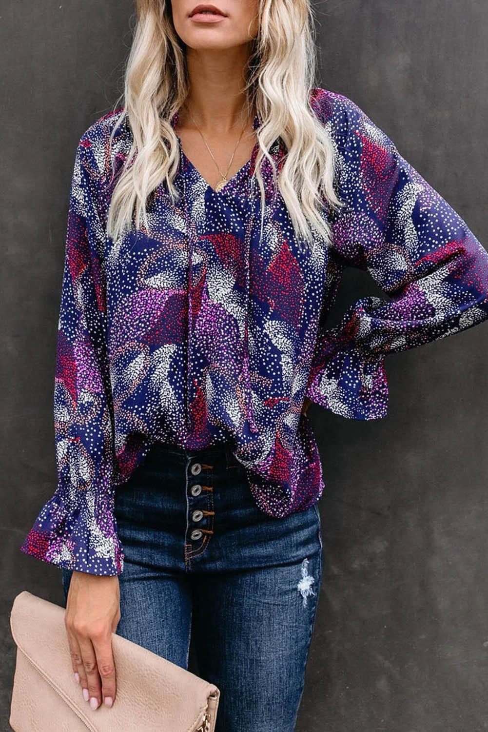 Split Neck Printed Blouse | tif-shop24.de
