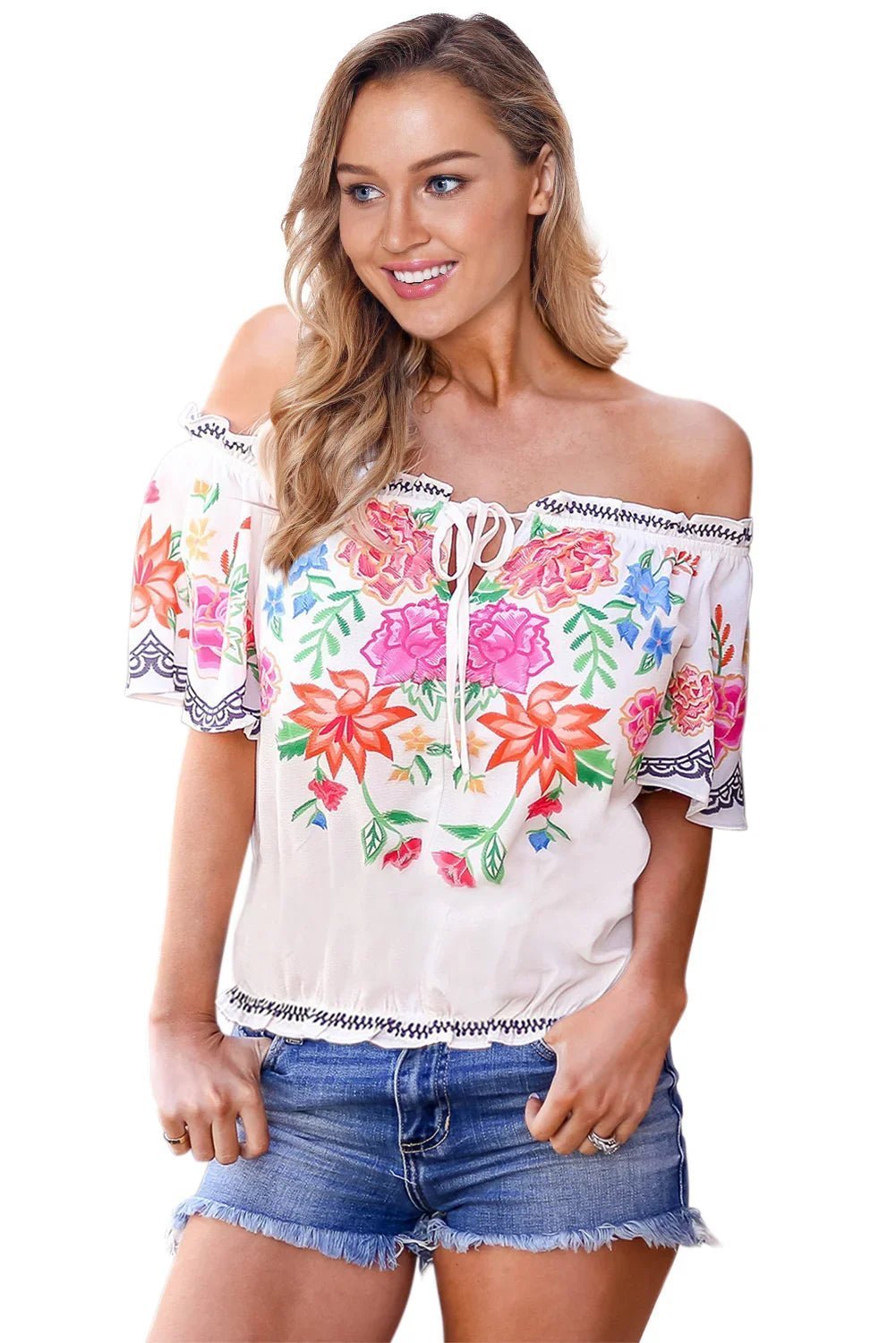 Cruisin Floral Top Schulterfreies mit Rüschenbesatz | tif-shop24.de