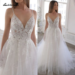 Stunning Spaghetti V-Neck Spitze Perlen Weiß Brautkleid (Elegant Lace & Beadwork) | tif-shop24.de