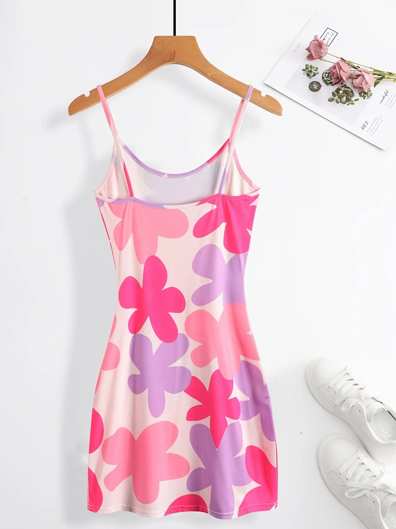 Bodycon Cami-Kleid Mit Blumendruck, Sexy Rückenfreies Spaghetti-Kleid - tif-shop24.de