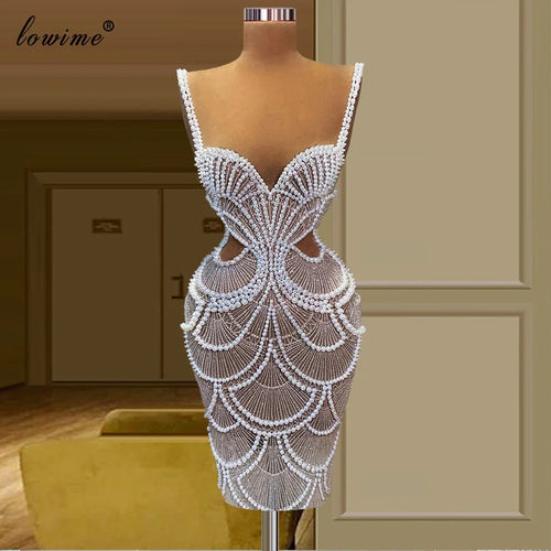 Knee Length Pearls Cocktail Dresses Mermaid Spaghetti Robes De Cocktail Sexy Summer Beach Prom Dresses Girl Birthday Party Dress | tif-shop24.de