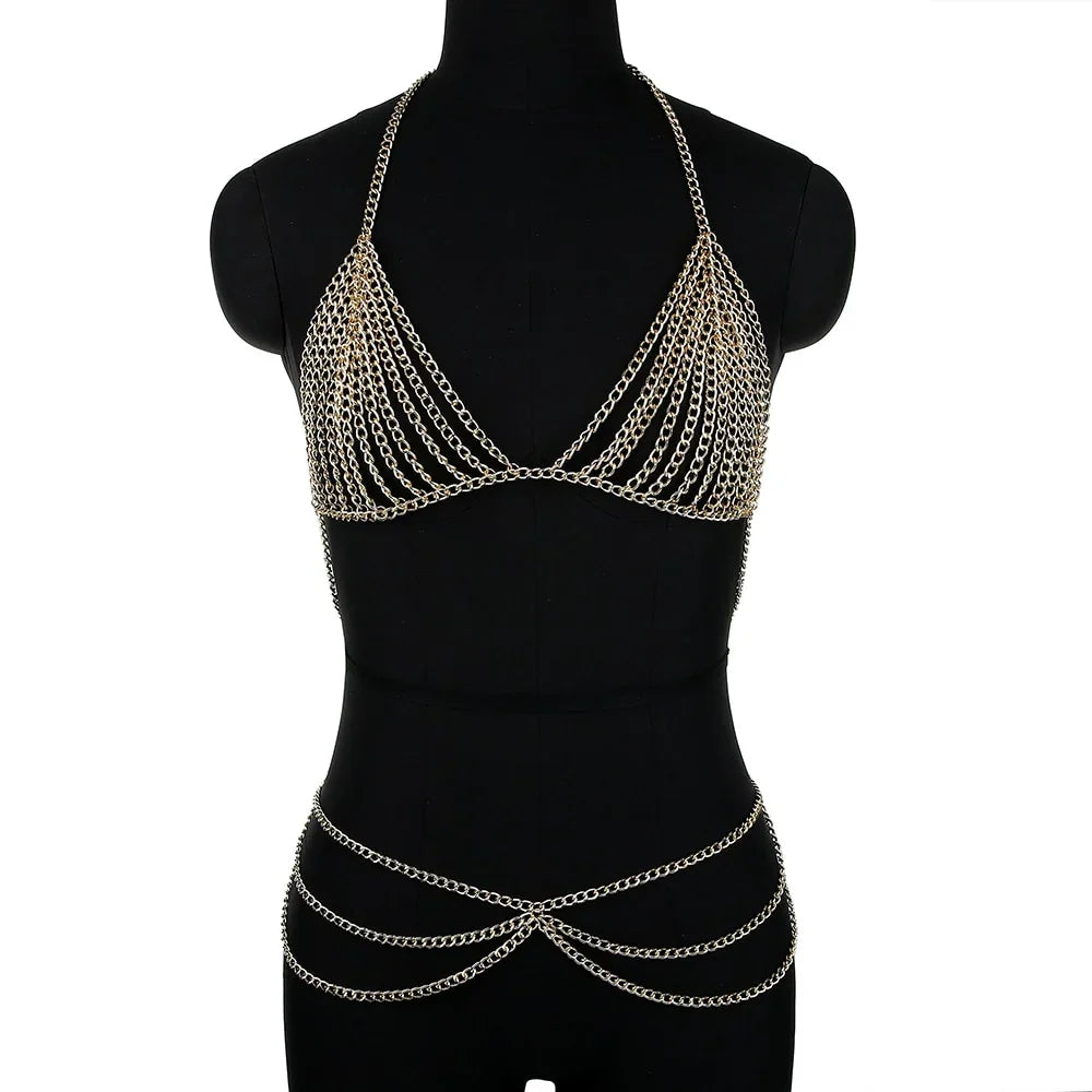 Sexy Metal Body Chain Dress For Fashion Bling Nightclub Backless Adjustable Body Chains Bra Festival Clothing Jewelry | tif-shop24.de