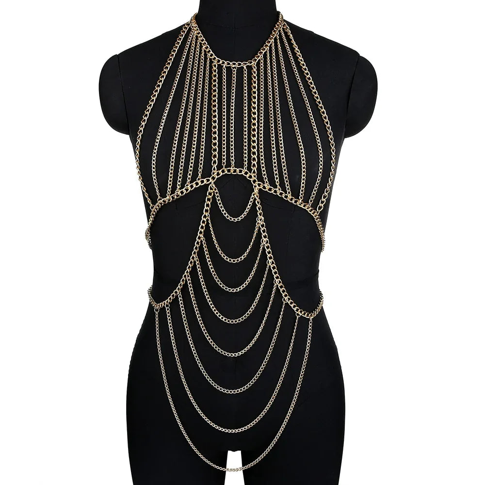 Sexy Metal Body Chain Dress For Fashion Bling Nightclub Backless Adjustable Body Chains Bra Festival Clothing Jewelry | tif-shop24.de