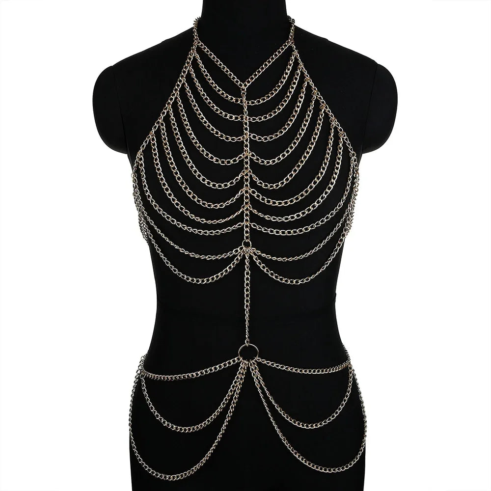 Sexy Metal Body Chain Dress For Fashion Bling Nightclub Backless Adjustable Body Chains Bra Festival Clothing Jewelry | tif-shop24.de