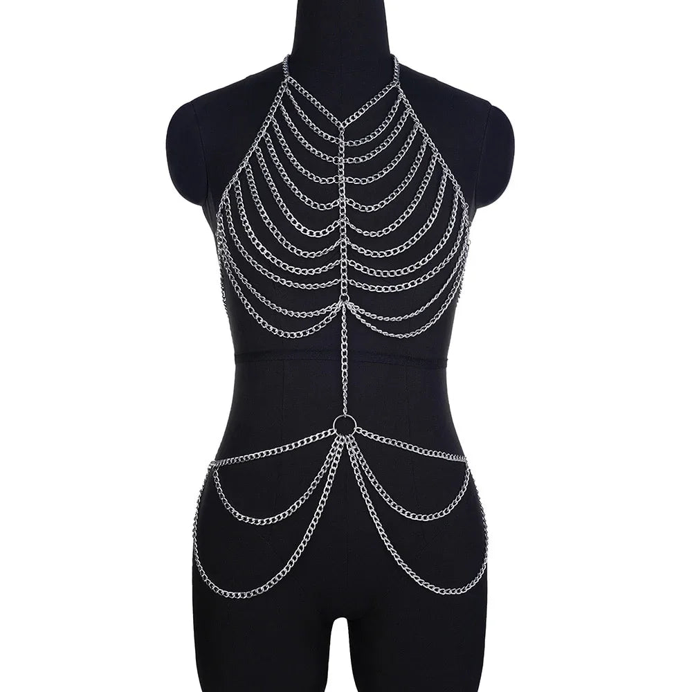 Sexy Metal Body Chain Dress For Fashion Bling Nightclub Backless Adjustable Body Chains Bra Festival Clothing Jewelry | tif-shop24.de