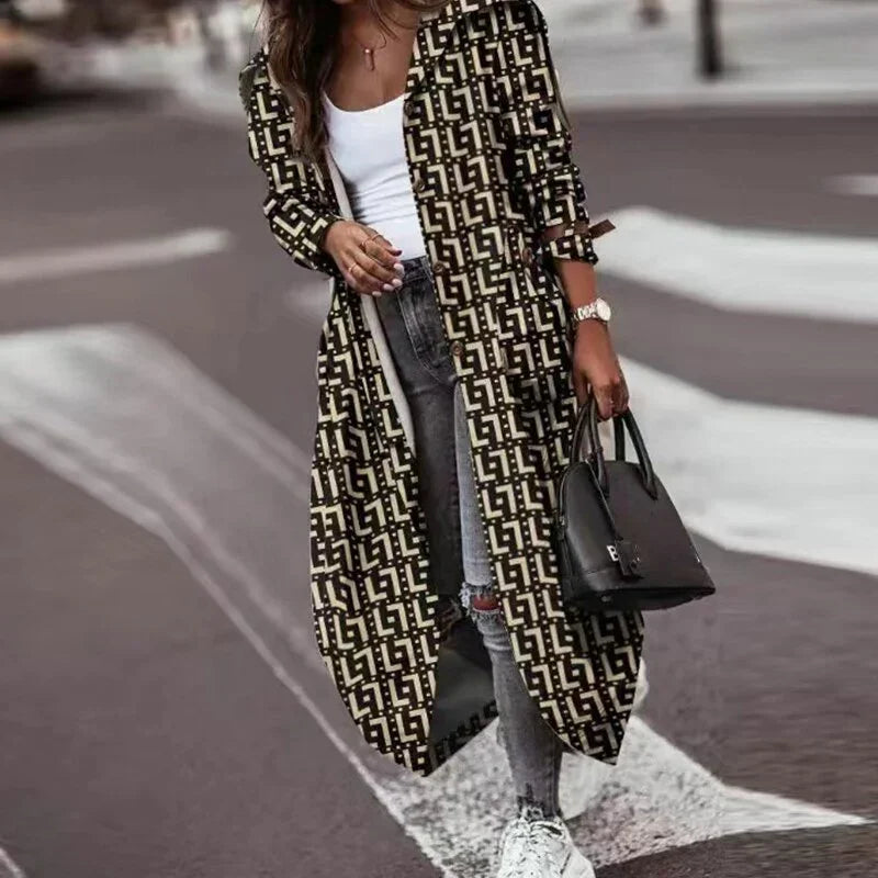 Mode Solide Langarm Mantel Elegante Umlegekragen | tif-shop24.de