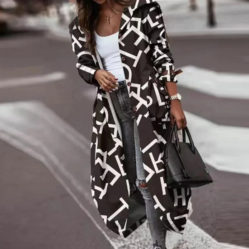 Mode Solide Langarm Mantel Elegante Umlegekragen | tif-shop24.de