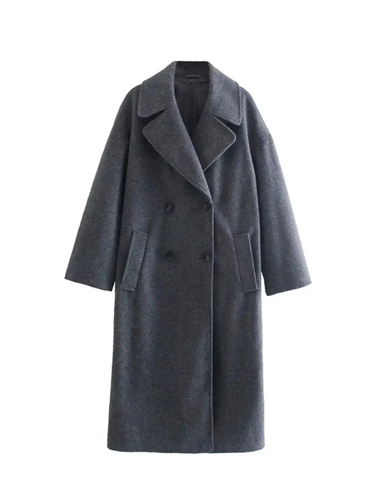Dicke Wollmäntel Mit Knopf Lose Lange Ärmel Tasche Eleganter Mantel - tif-shop24.de
