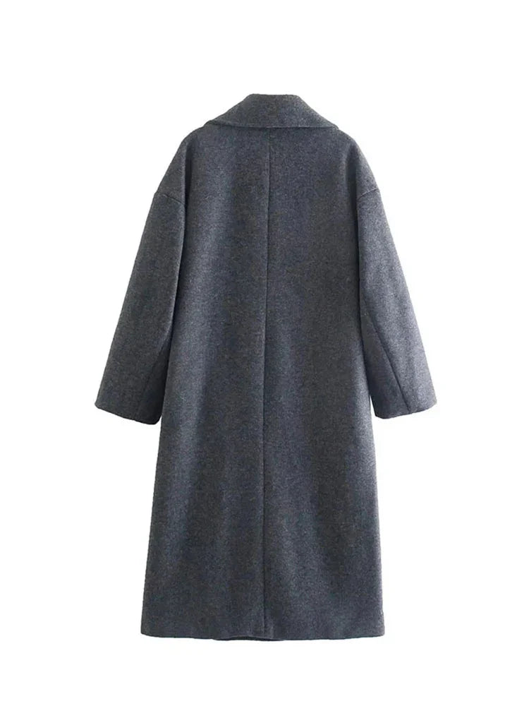 Dicke Wollmäntel Mit Knopf Lose Lange Ärmel Tasche Eleganter Mantel | tif-shop24.de