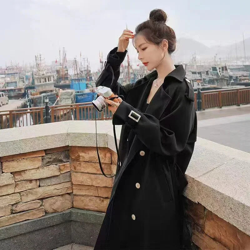 Luxus Lange Trenchcoat Französisch Elegante Lose Jacke Regenmantel Mantel | tif-shop24.de