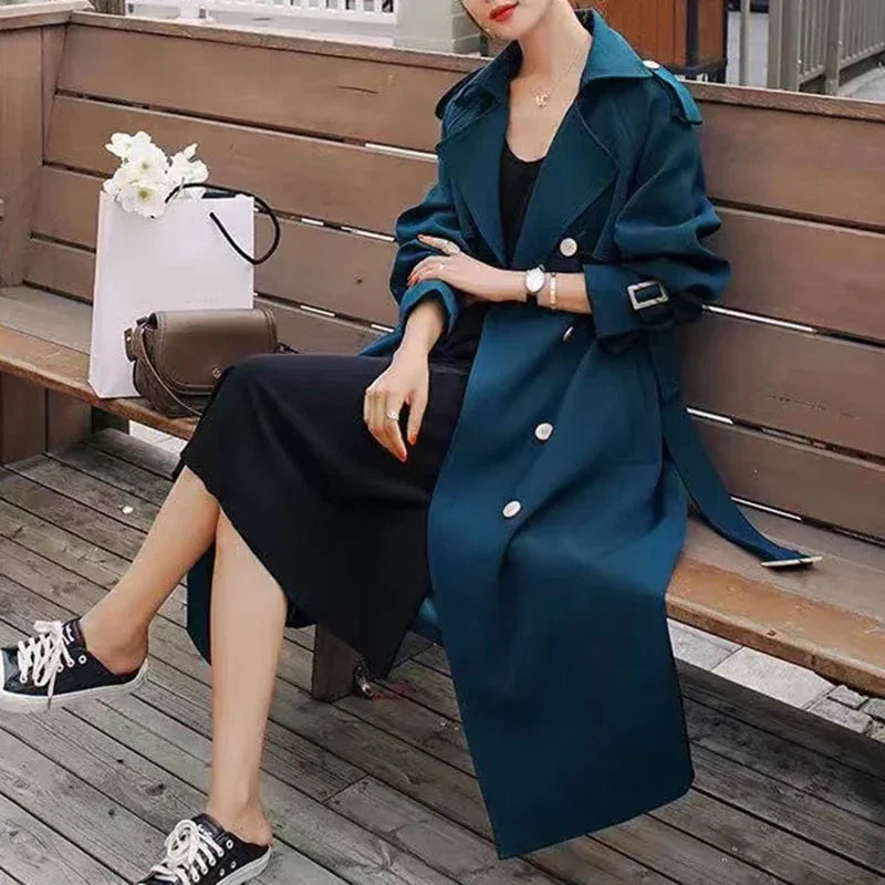 Luxus Lange Trenchcoat Französisch Elegante Lose Jacke Regenmantel Mantel | tif-shop24.de