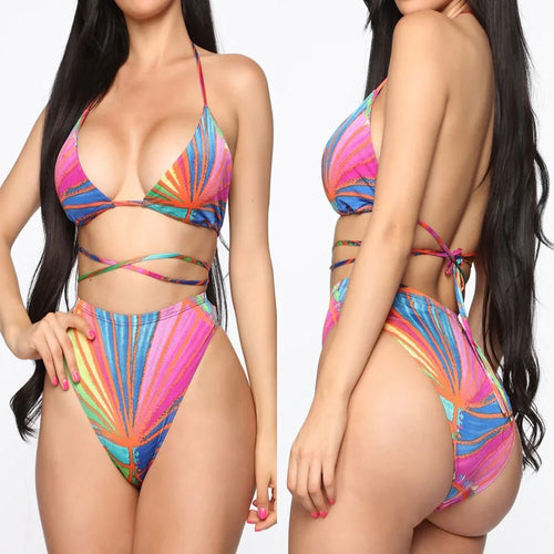 Gedruckt Bikini Set Sexy Backless Split Bikini Set Mode Engen Spitze-Up | tif-shop24.de