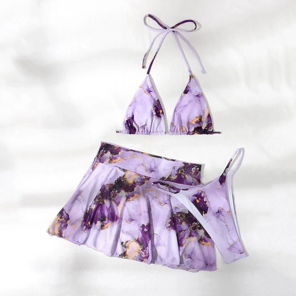 Sexy Drei teilig Bikini Set Kordelzug Marmor Druck | tif-shop24.de