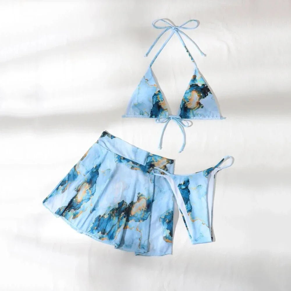 Sexy Drei teilig Bikini Set Kordelzug Marmor Druck | tif-shop24.de