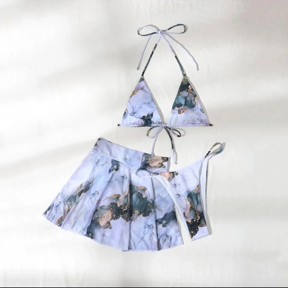 Sexy Drei teilig Bikini Set Kordelzug Marmor Druck | tif-shop24.de