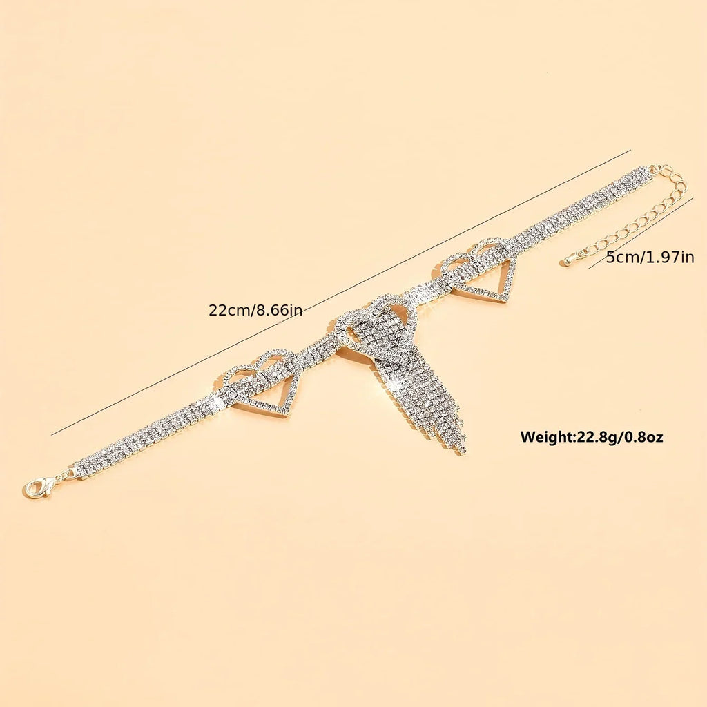 Bling Bling Lange Quaste Hohl Liebe Herz Klaue Kette Fußkettchen Eingelegte Glänzende Strass Fußschmuck Dekoration | tif-shop24.de