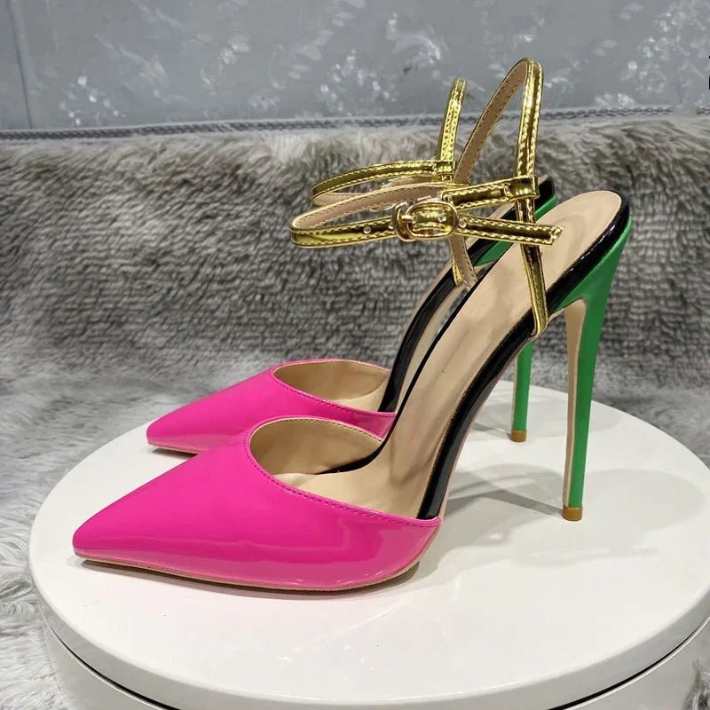 Tikicup Fusion Rose Rosa Frauen Spitze Zehen Backless Hohe Ferse Schuhe Sommer Ankle Strap Sexy Stiletto Pumps 8cm 10cm 12cm | tif-shop24.de