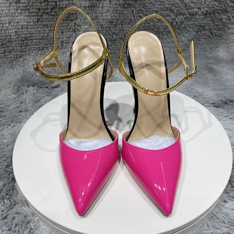 Tikicup Fusion Rose Rosa Frauen Spitze Zehen Backless Hohe Ferse Schuhe Sommer Ankle Strap Sexy Stiletto Pumps 8cm 10cm 12cm - tif-shop24.de