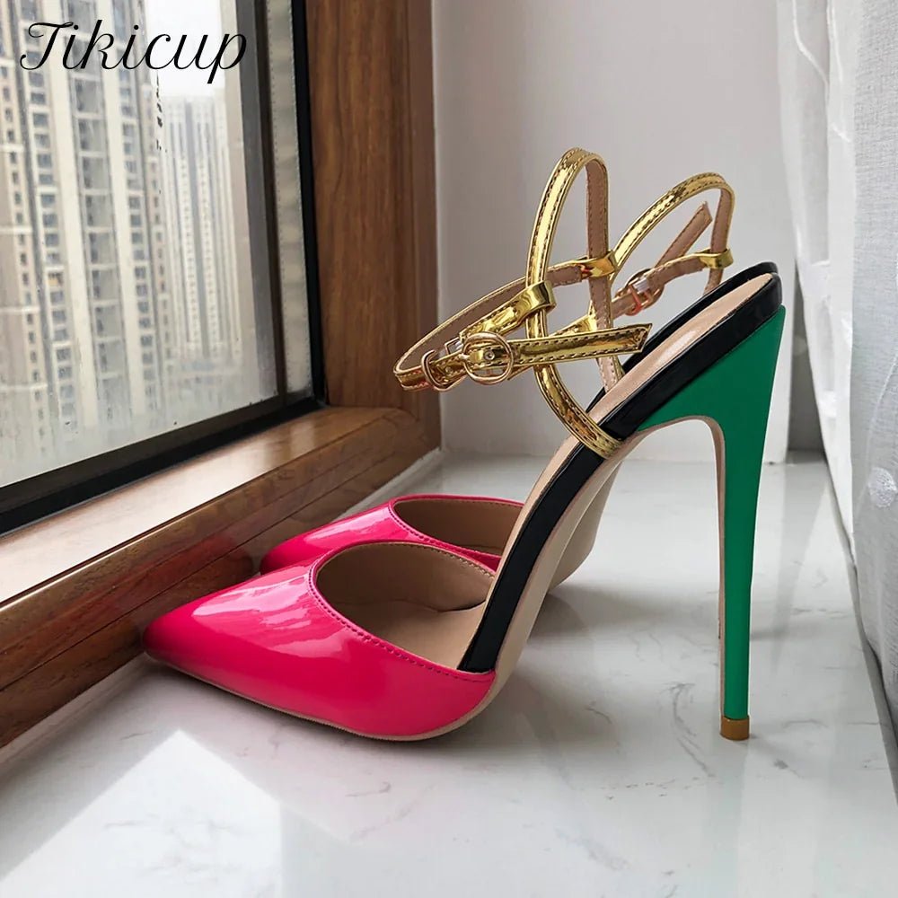 Tikicup Fusion Rose Rosa Frauen Spitze Zehen Backless Hohe Ferse Schuhe Sommer Ankle Strap Sexy Stiletto Pumps 8cm 10cm 12cm | tif-shop24.de