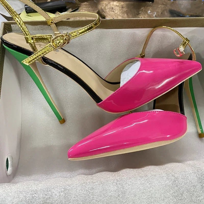 Tikicup Fusion Rose Rosa Frauen Spitze Zehen Backless Hohe Ferse Schuhe Sommer Ankle Strap Sexy Stiletto Pumps 8cm 10cm 12cm | tif-shop24.de