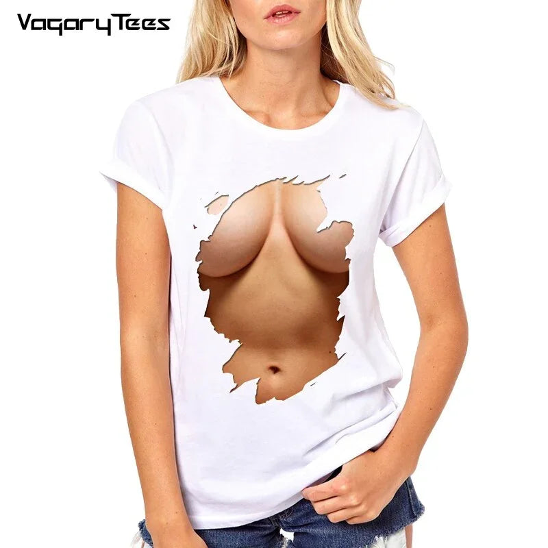 Sommer Kühl Tops Casual 3D Titten Drucken und Kurzarm O Ansatz  Große Brüste Sexy Brust design Druck | tif-shop24.de