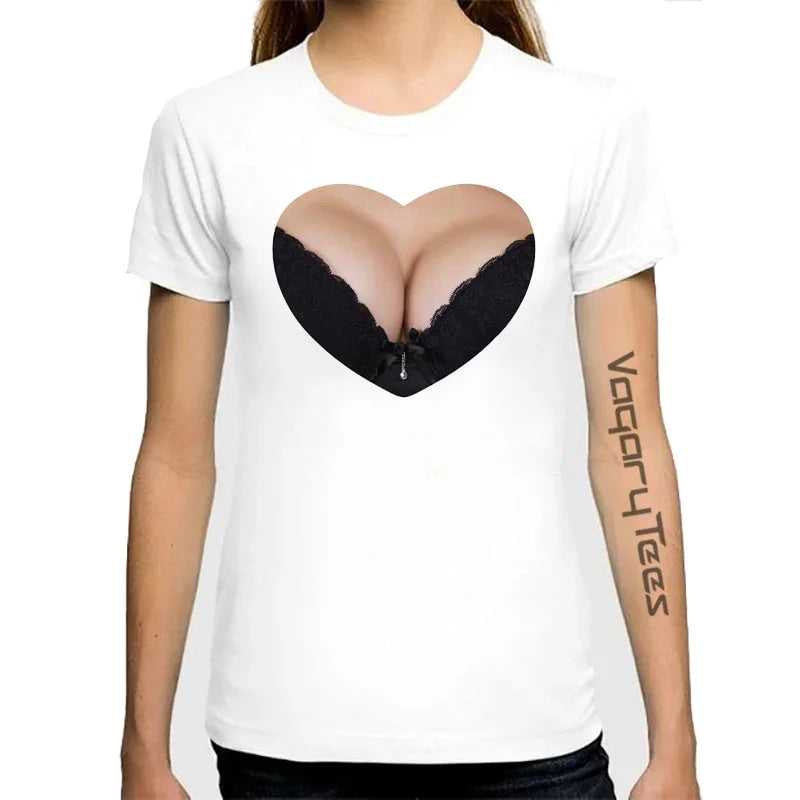 Sommer Kühl Tops Casual 3D Titten Drucken und Kurzarm O Ansatz  Große Brüste Sexy Brust design Druck | tif-shop24.de