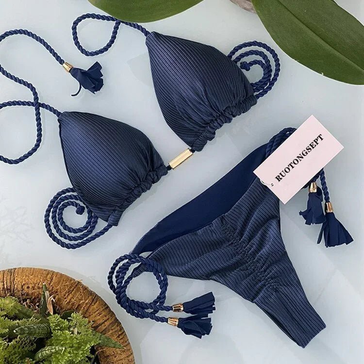 Tanga Bikini Set Badeanzüge Sexy Badeanzüge Bikinis Dreieck Bandage - tif-shop24.de
