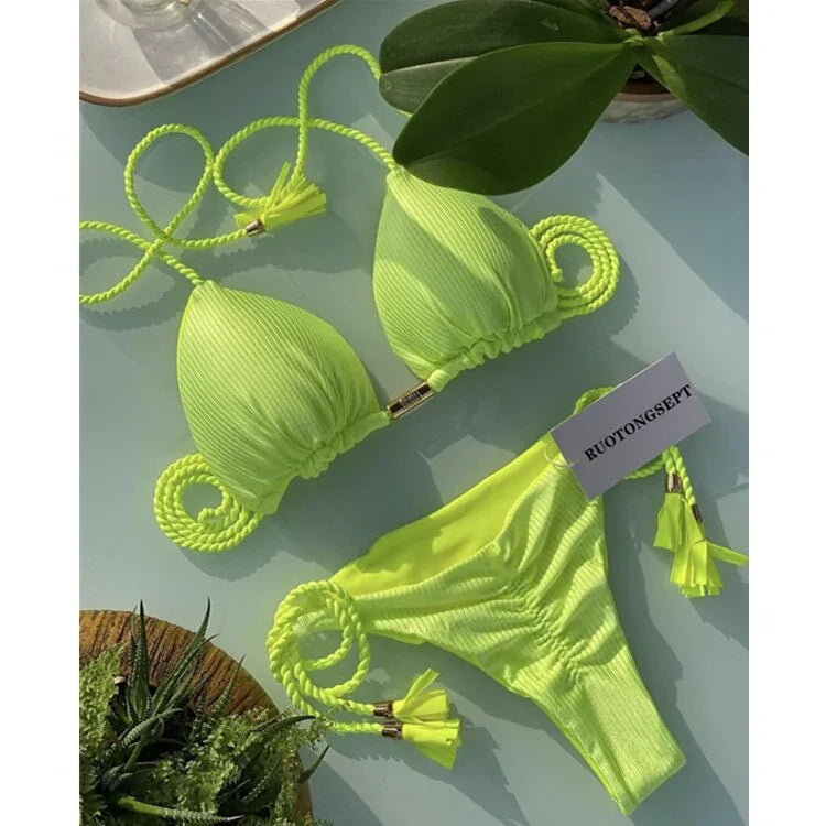 Tanga Bikini Set Badeanzüge Sexy Badeanzüge Bikinis Dreieck Bandage | tif-shop24.de