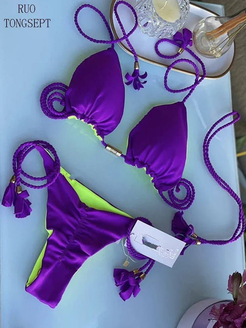 Tanga Bikini Set Badeanzüge Sexy Badeanzüge Bikinis Dreieck Bandage | tif-shop24.de