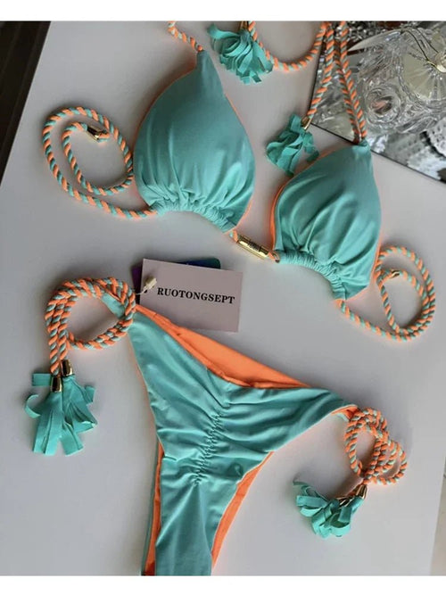 Tanga Bikini Set Badeanzüge Sexy Badeanzüge Bikinis Dreieck Bandage - tif-shop24.de