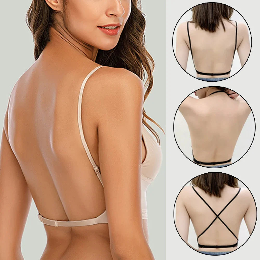 Sexy rückenfreier BH aus Spitze mit tiefem U-Rücken, Bralette mit dünnen Körbchen, Büstenhalter, weich, nahtlos, elastische Unterwäsche, Tanktops, Encaje Mujer | tif-shop24.de