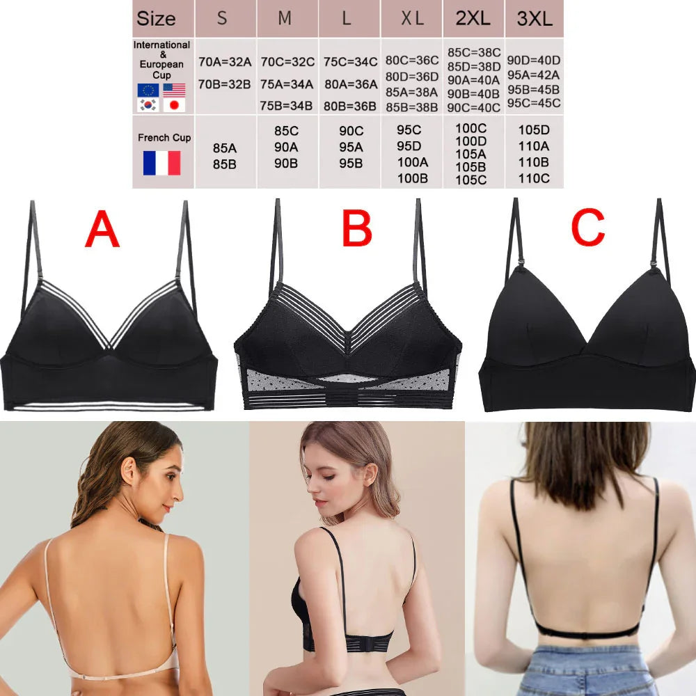 Sexy rückenfreier BH aus Spitze mit tiefem U-Rücken, Bralette mit dünnen Körbchen, Büstenhalter, weich, nahtlos, elastische Unterwäsche, Tanktops, Encaje Mujer | tif-shop24.de