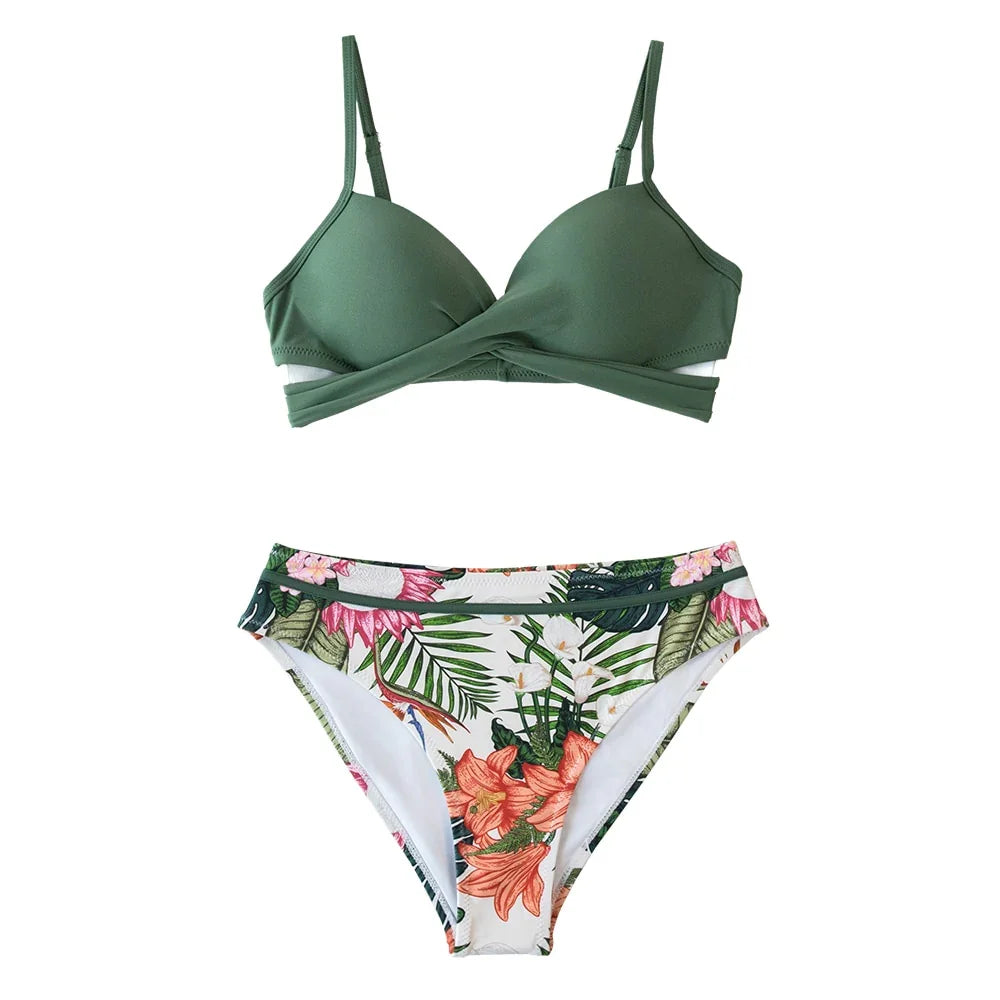 CUPSHE Push Up Blumen Wrap Bikini Sexy Tanga Badeanzüge Strand | tif-shop24.de