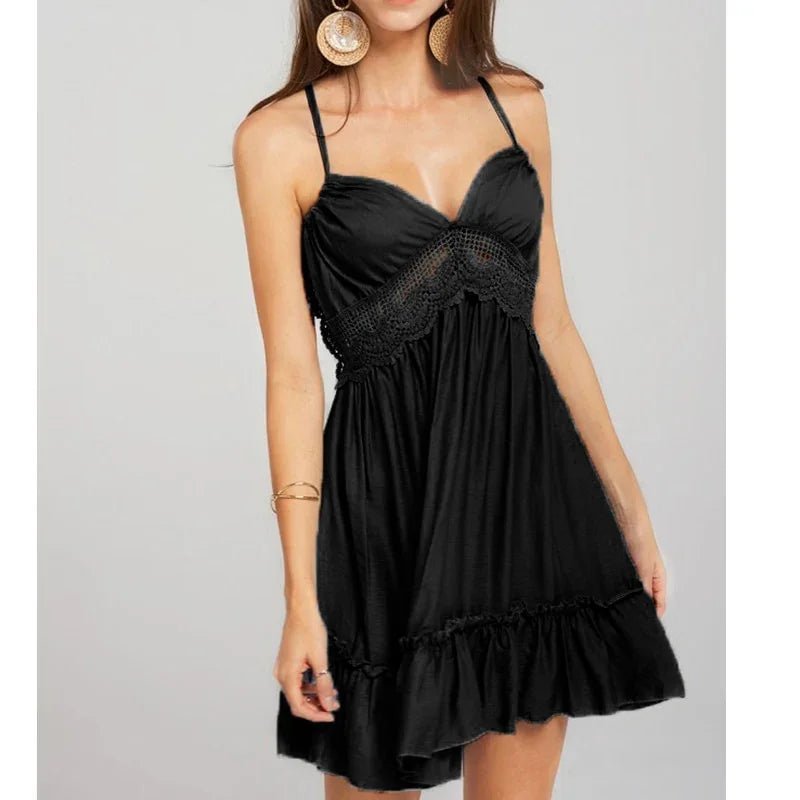 Neue Party Spitze Blume Backless Mini Kleid Sommer Sexy Sling Spaghettiträger Tiefem V-Ausschnitt Hochzeit Club Vestidos | tif-shop24.de