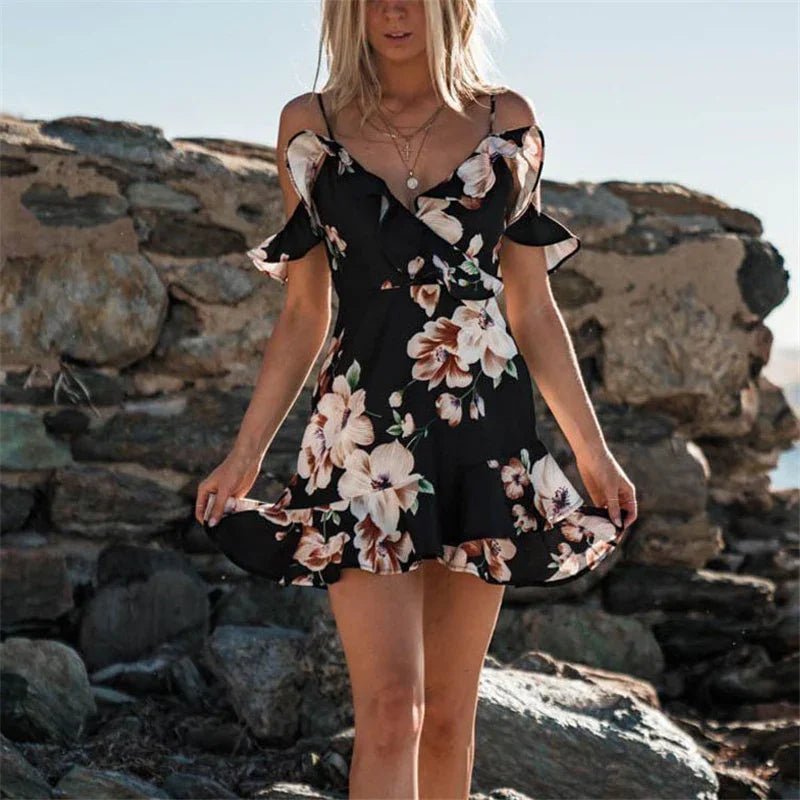 Neue Party Spitze Blume Backless Mini Kleid Sommer Sexy Sling Spaghettiträger Tiefem V-Ausschnitt Hochzeit Club Vestidos | tif-shop24.de