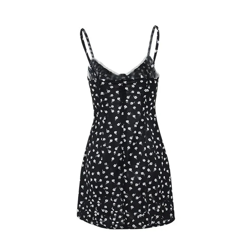 Neue Party Spitze Blume Backless Mini Kleid Sommer Sexy Sling Spaghettiträger Tiefem V-Ausschnitt Hochzeit Club Vestidos | tif-shop24.de