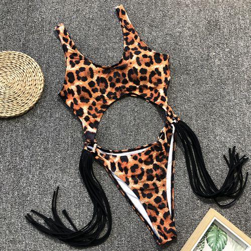 Sexy High cut Out one piece Quaste Brasilianische String leopard bikini - tif-shop24.de