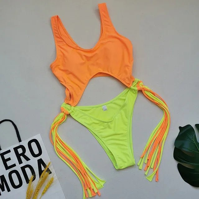 Sexy High cut Out one piece Quaste Brasilianische String leopard bikini | tif-shop24.de