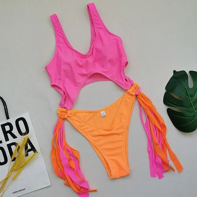 Sexy High cut Out one piece Quaste Brasilianische String leopard bikini | tif-shop24.de