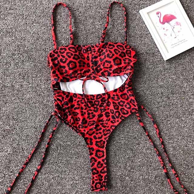Sexy High cut Out one piece Quaste Brasilianische String leopard bikini - tif-shop24.de