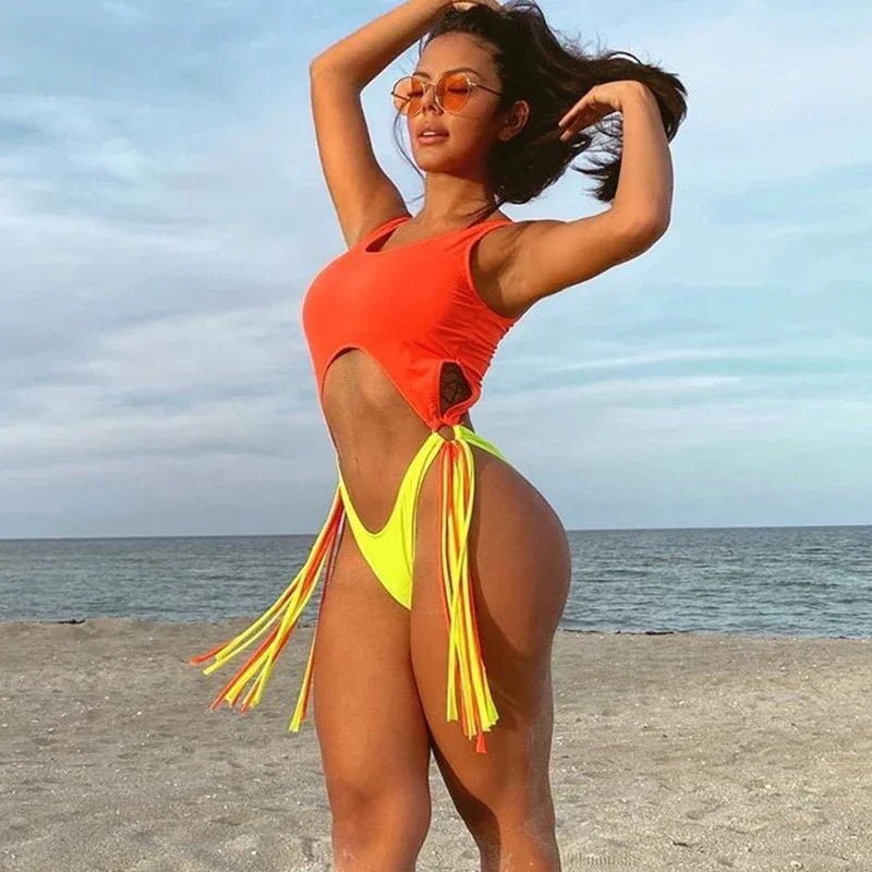 Sexy High cut Out one piece Quaste Brasilianische String leopard bikini - tif-shop24.de