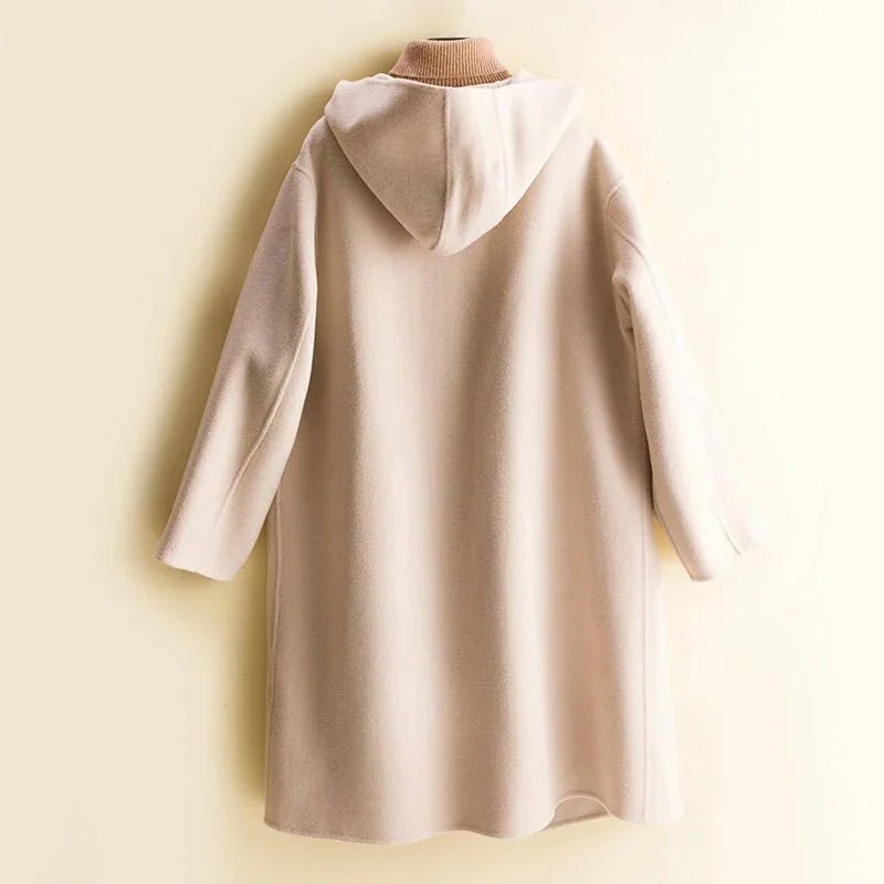 LONGMING Mantel 100% Merino Wolle Mit Kapuze Pea Coat Winter Mode Lose Wolle Langen Mantel | tif-shop24.de